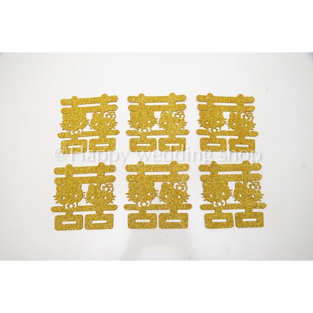 

Stiker Gliter Gold Hello kitty Shuang xi / Wedding 6pc / Sangjit