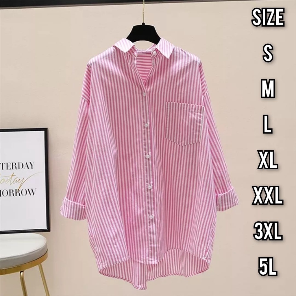 BRIANA KEMEJA - UKURAN S M L XL XXL 3XL 5L - Kemeja Salur - Kemeja Wanita Jumbo - Kemeja Katun