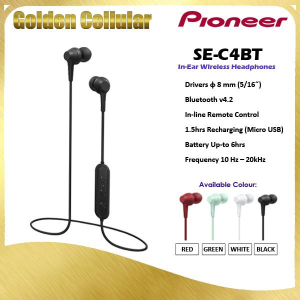 Pioneer SE-C4BT / SE C4BT In Ear Wireless Bluetooth Earphone Headset