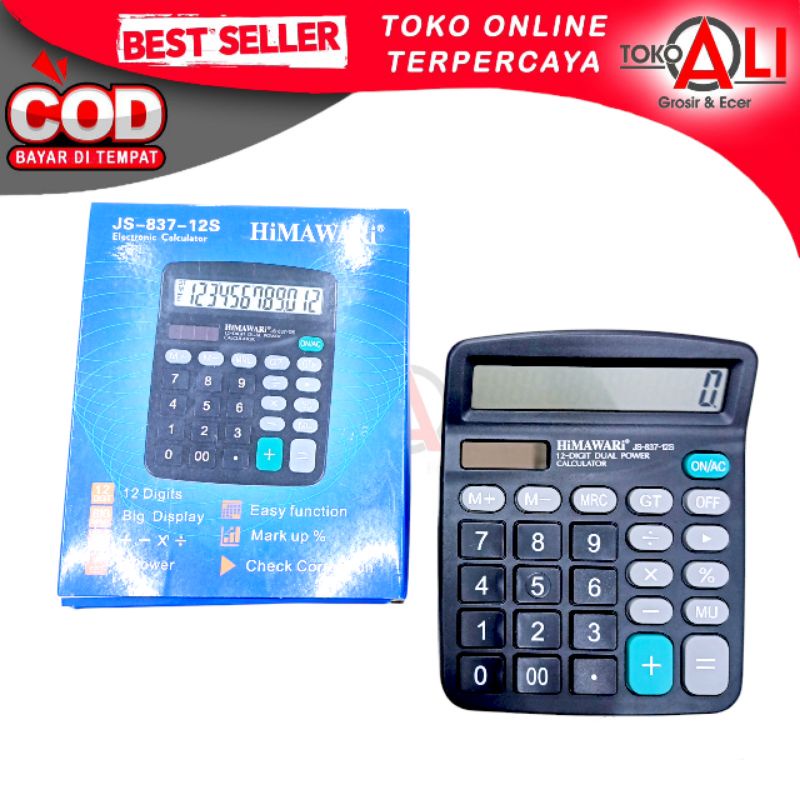 HIMAWARI Kalkulator JS-837S Alat Mesin Hitung 14 Digit Calculator Keypad Empuk Cocok Untuk Dagang Dan Kantor Calkulator Auto Replay &amp; Chek Corect Power Solar cell tenaga Surya dan Baterai AA Awet Dan Berkualitas Harga Termurah JS 837S