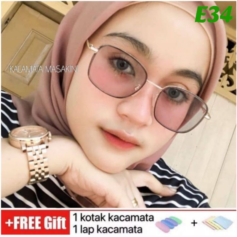 E ( E34 ) KACAMATA PHOTOCROMIC KOREA PERSEGI PANJANG TERBARU KEKINIAN + FREE GIFT KOTAK