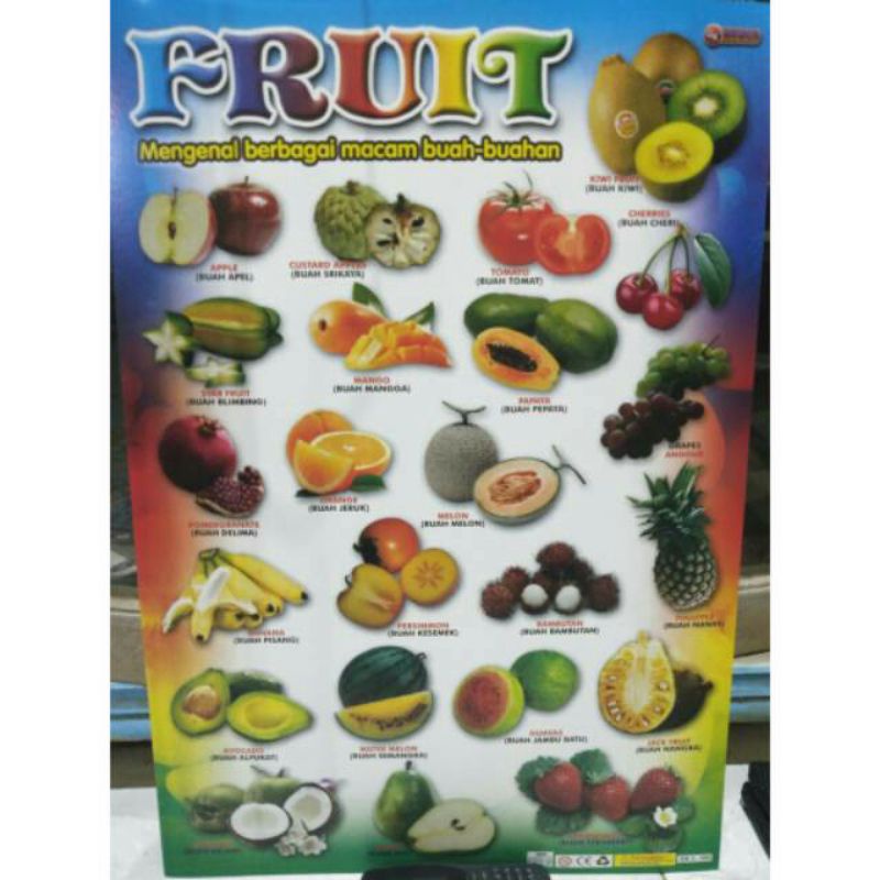 Poster Anak Edukasi Aneka Macam Buah Mengenal Gambar Buah Buahan