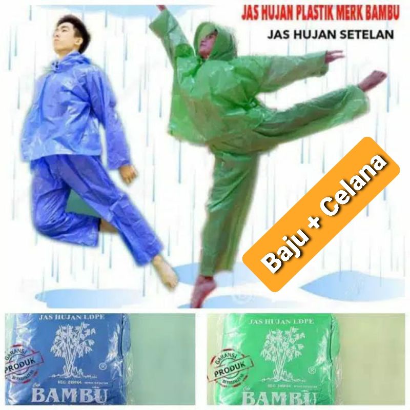 Jas Hujan plastik Bambu / Jas hujan Setelan / Jas hujan Ponco / Jas Hujan Murah