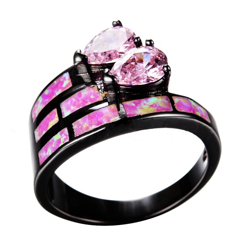 New style ring European and American pink gem opal ring