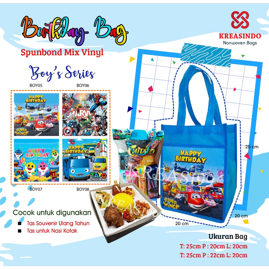 

Tas Ulang Tahun Spunbond Vynil custom MURAHH & HIGH QUALITY isi 12 pcs!! SUPER WINGS
