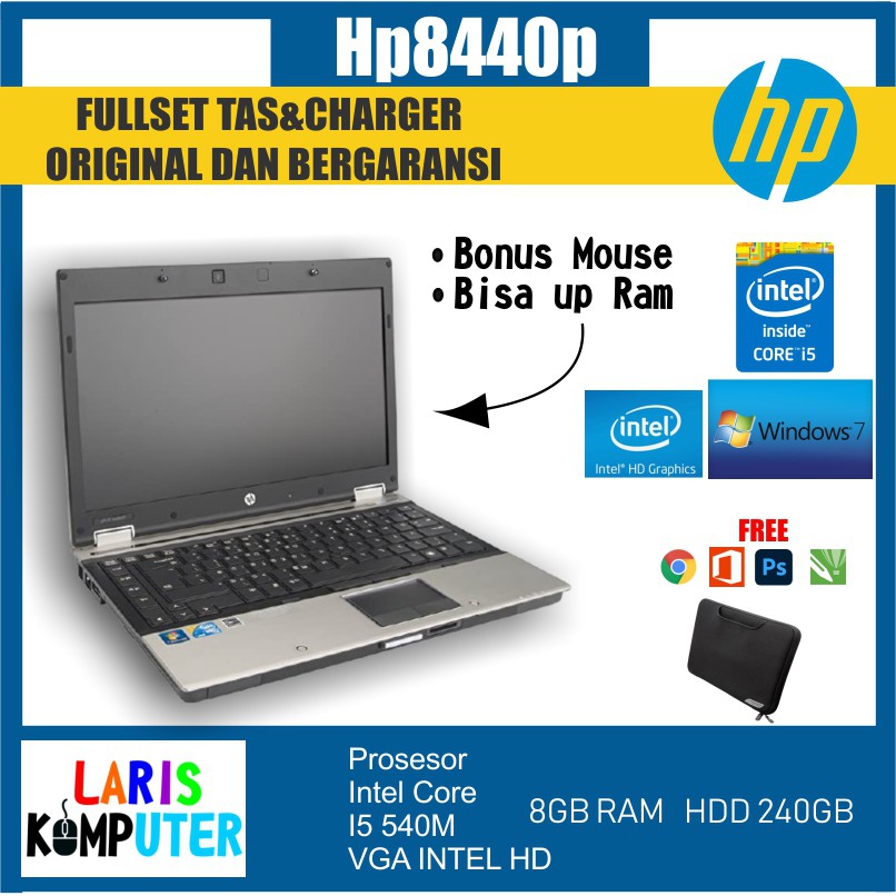 Laptop Fullset Mulus HP 8440P Intel Core I5 540M RAM 8GB ssd 240GB Original Bergaransi TermuraH