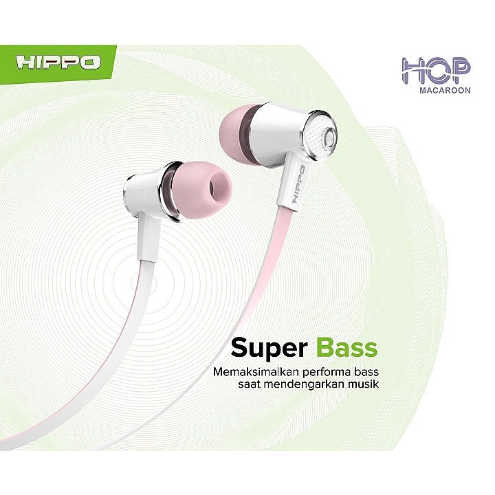 Hippo Earphone Hop Macaroon Super Bass Jack 3.5 mm Wired Handsfree Android Original Earbuds Headset