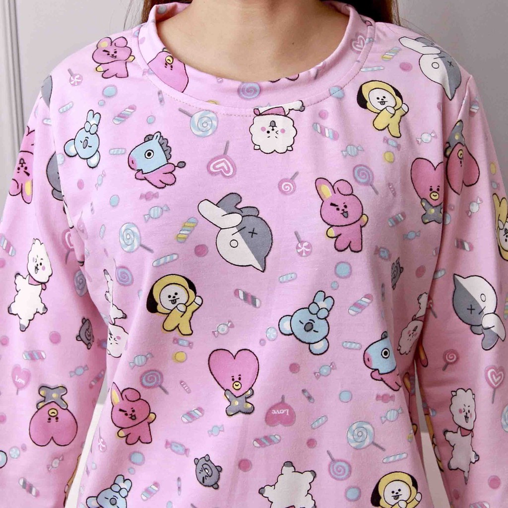 SETELAN WANITA MOTIP BT21 BTS /SETCEL IMPOR KUALITAS PREMIUM REAL PICT 4 WARNA