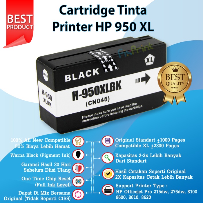 Paket 1 Satu SET CMYK Cartridge Tinta Compatible 950 951 XL HP 950XL