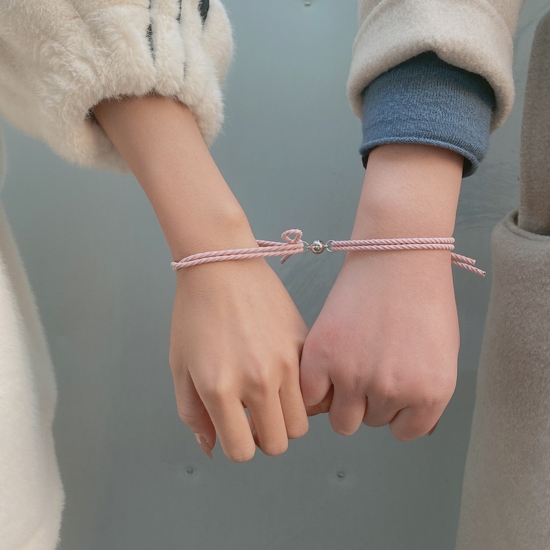 1 Pasang Gelang Tali Kepang Handmade Dapat Disesuaikan Dengan Magnet Untuk Pasangan