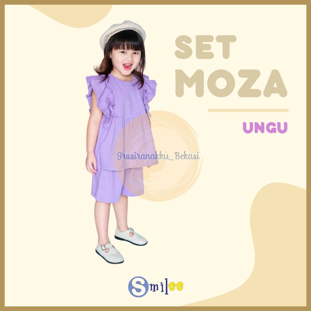 Setelan Anak Kaos Smilee Moza Warna Ungu Size 1-5Tahun