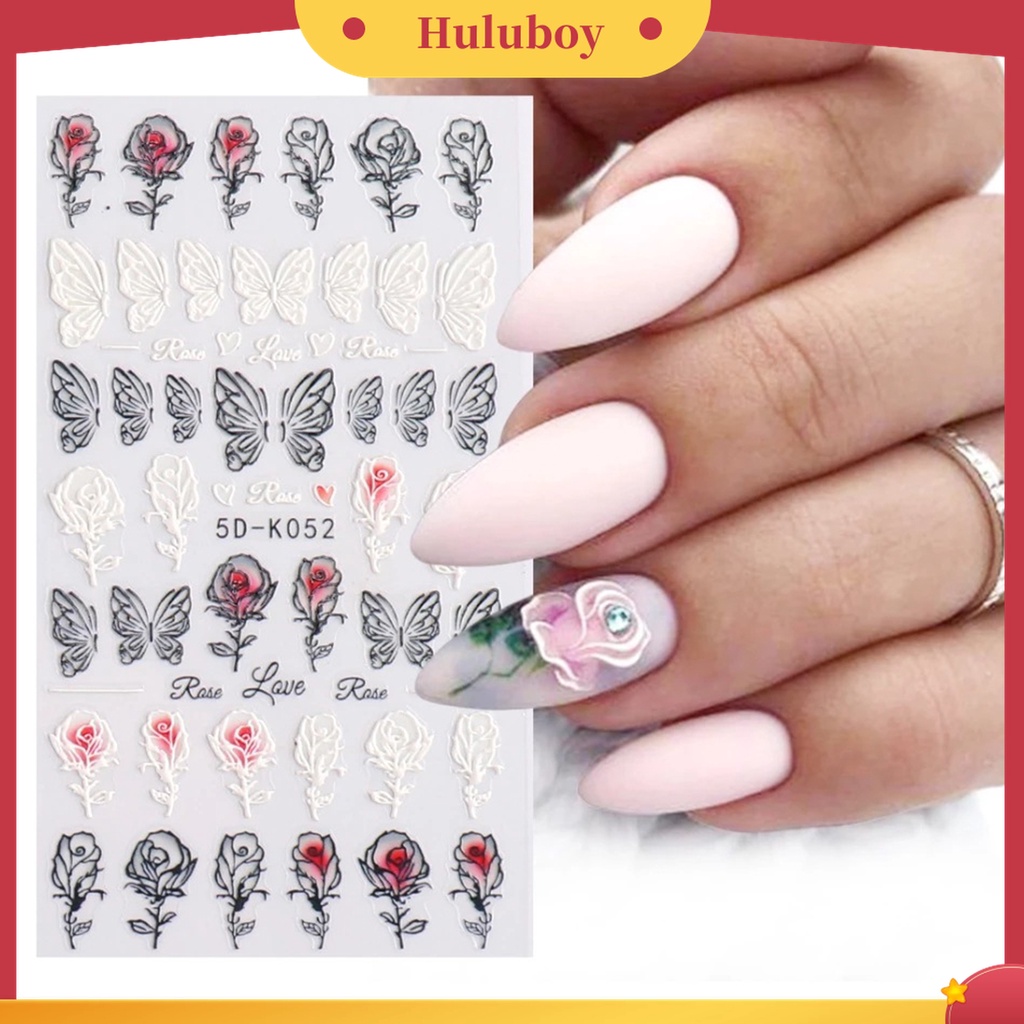 Huluboy Huluboy♡ Stiker Kuku Motif Renda Bunga Kupu-Kupu 5D Untuk Pernikahan