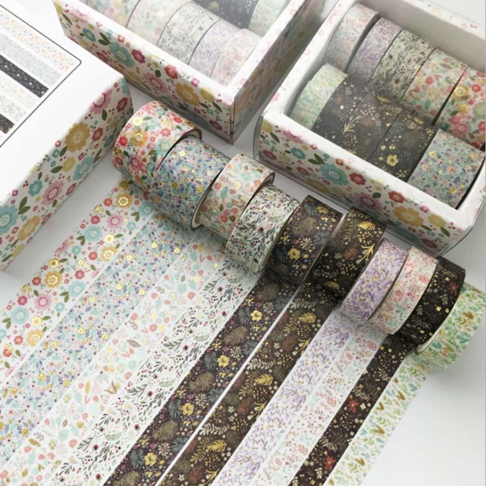 Nanas Washi Tape Bronzing Kombinasi Perlengkapan Sekolah Motif Bunga Diary Label Multi Warna Dekoratif Scrapbooking Stiker