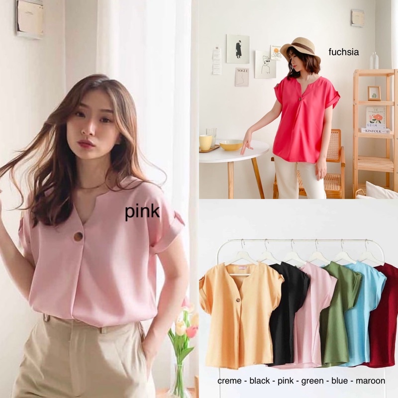 EVODEA TOP BAJU ATASAN BLOUSE WANITA LENGAN PENDEK BAHAN KATUN COTTON POLOS DARK BLUE BUTTER PASTEL YELLOW LIGHT BLUE WHITE GREYISH BLUE BLACK MOSSCREPE LILAC ARMY BRICK ROSE TAUPE BROWN WHITE NAVY MAUVE MAROON CREME CREAM GREEN BLUE FUCHSIA-7