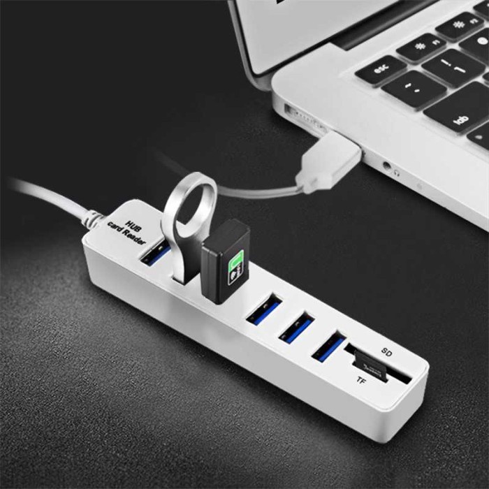 USB Hub 6 Port Combo 2 in 1 Card Reader SD/TF Card - Hitam