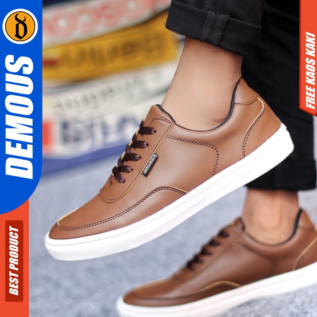 Sepatu Casual Pria Sneakers Hitam Kasual Kulit Pu Kekinian Kerja Kuliah Kantor Fashion Shoes Terbaru DEMOUS BARKER