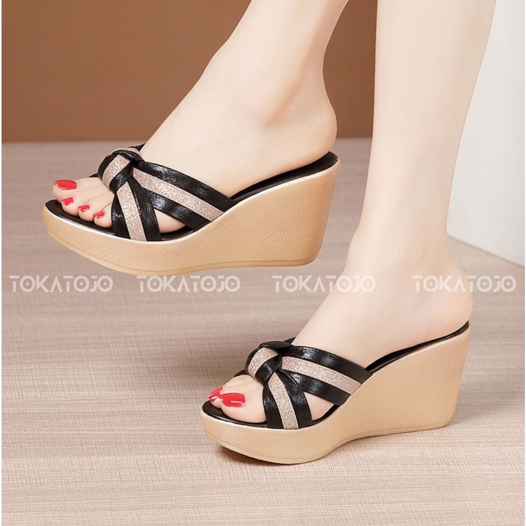 PROMO Sendal Wanita Korea terbaru Sandal wedges silang model terbaru new Fashion ME015