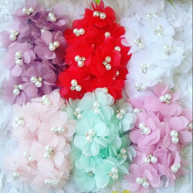 Aplikasi Bunga Solder 3d Tumpuk Bahan Organza/Hiasan Baju/Kebaya/Masker/Brukat 3cm harga perlusin