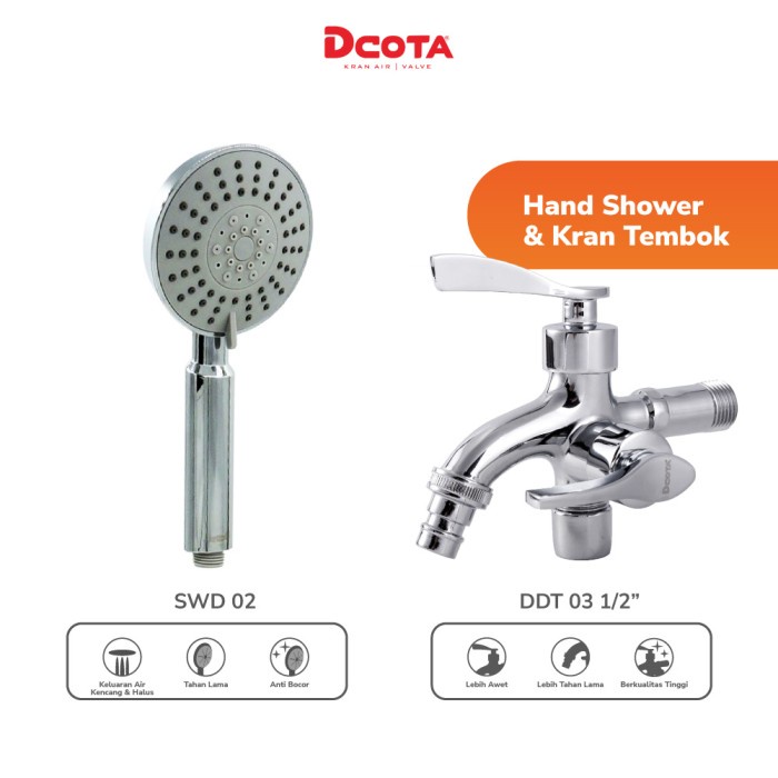 Dcota Hand Shower / Shower Mandi SWD 02 + Kran Air Tembok DDT 03 1/2&quot;