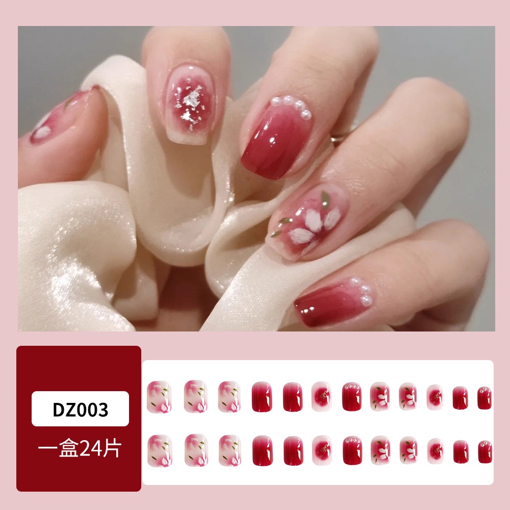 MAANGE 24PCS Kuku Palsu Nail Art Model Kuku Diamond Dot Patch Yang Dapat Dilepas Kuku Kupu-Kupu Palsu 1359