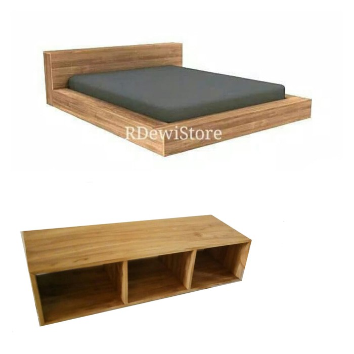 Tempat tidur, dipan, ranjang minimalis + lemari kayu jati