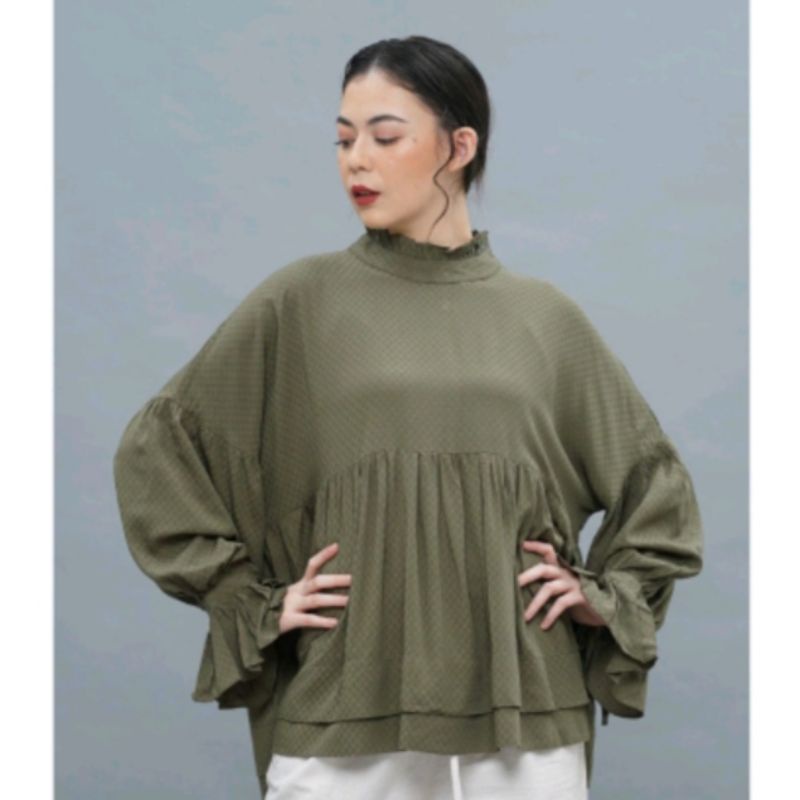 Preloved Nona Vintage Top Army Green - Blouse wanita- Kondisi sangat bagus