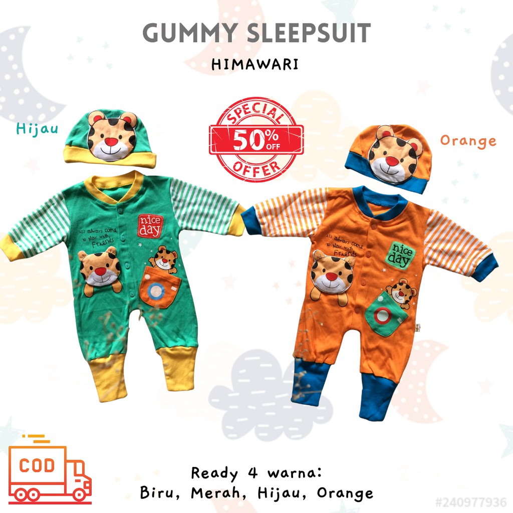 Sleepsuit HIMAWARI - Sleepsuit Bayi Perlengkapan Baby Newborn Sleepsuit Tebal Berkualitas Free Topi