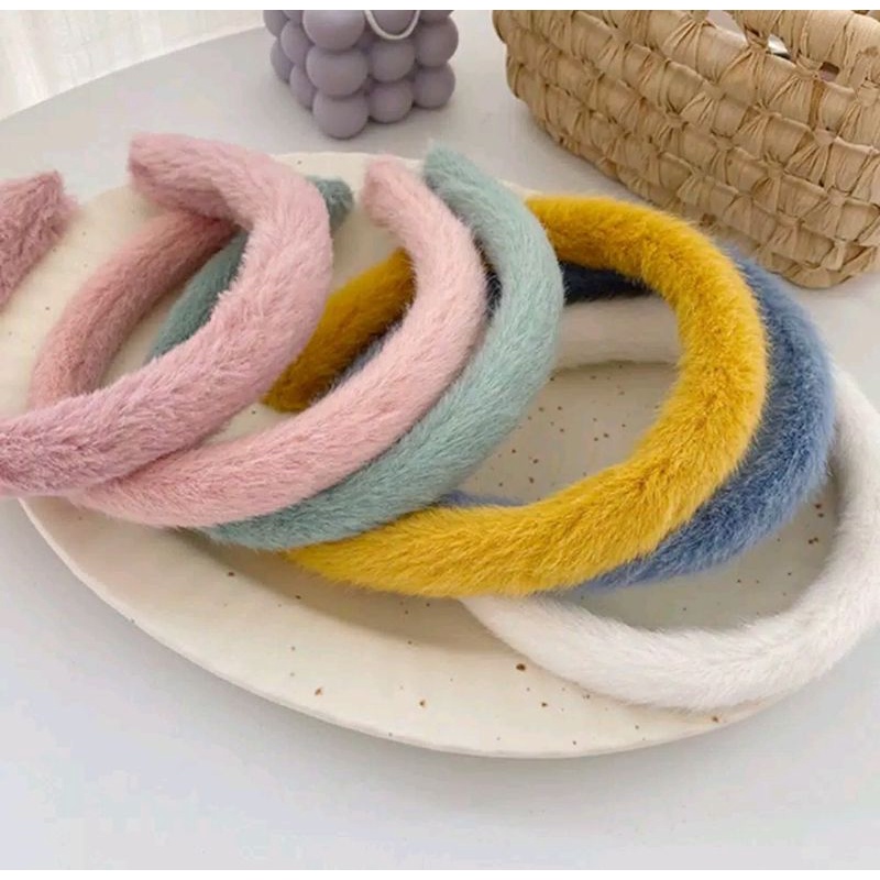 Bando Bandana Bulu Bulu Gaya Korean Faux Fur Untuk Wanita Fashion Aksesoris Rambut Wanita Aksen Bulu