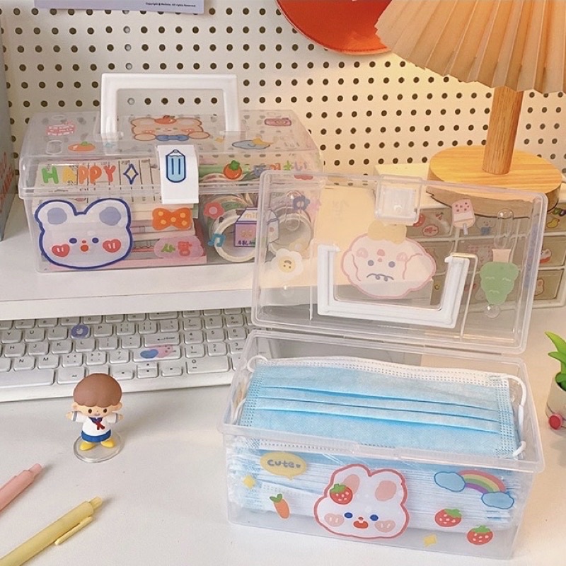 transparent storage box organizer box with handle kotak penyimpanan barang dengan pegangan multifunction box accessories organizer