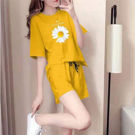 b002, import  SETELAN IMPORT Sun Flower Homewear Set Top &amp; Shorts cantik