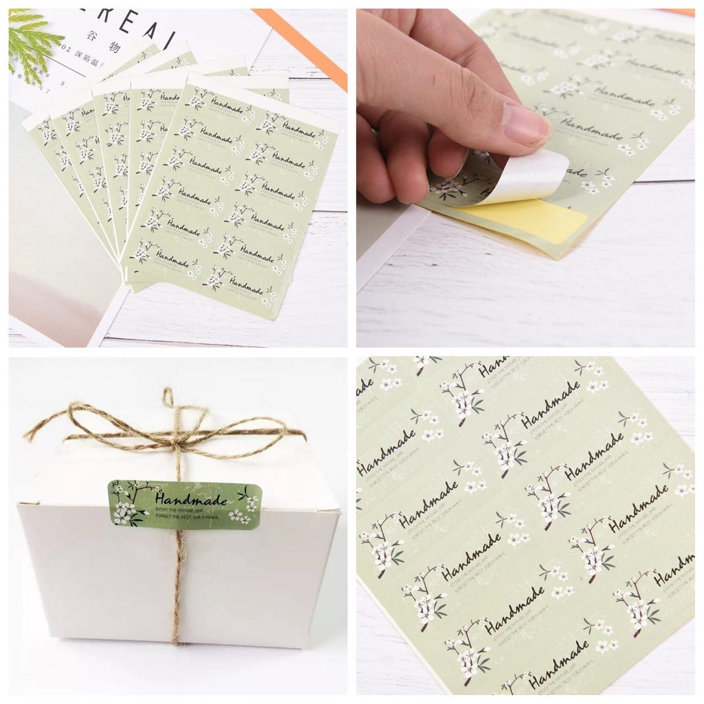 

60pcs Sticker "Handmade" Green Nature