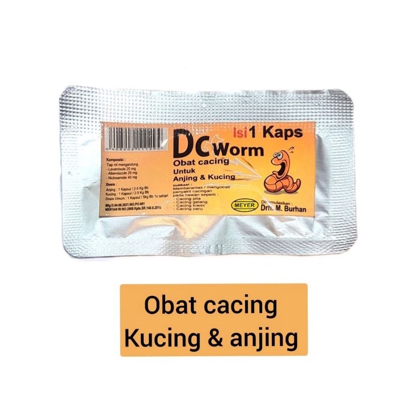 DC Worm 1-10 Kapsul / Obat Cacing Kucing / Obat Cacing Anjing / Obat Cacing Hewan