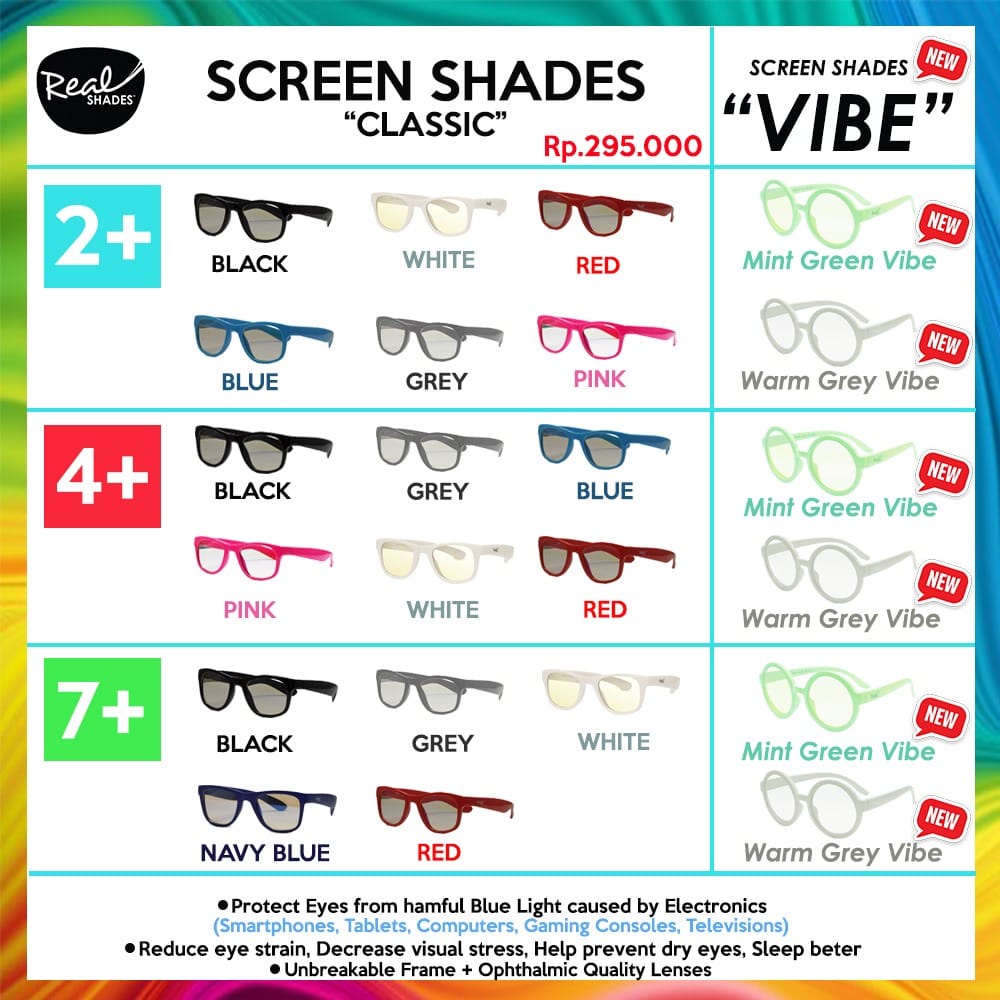 Kacamata Anak Real Screen Shades (Kotak) (2+, 4+, 7+) ORI / kacamata anti radiasi / anti bluelight