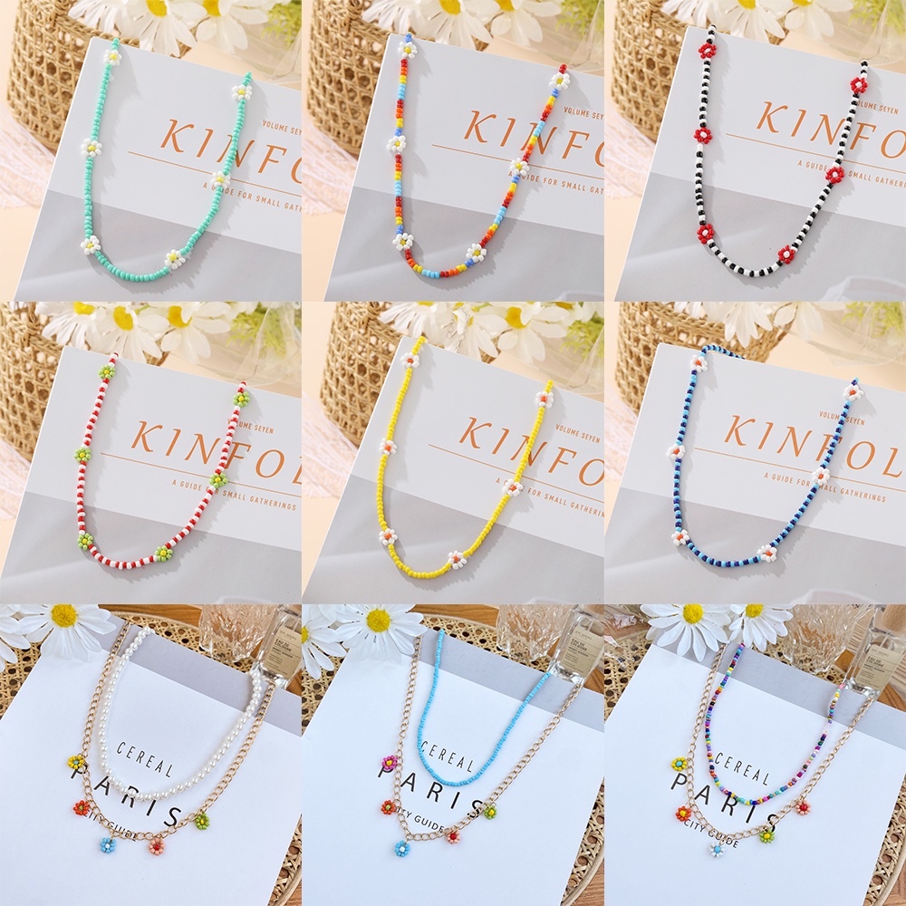 YEEZII Korean Pearl Beads Necklace Fashion Floral Multilayer Choker Necklace Gold Silver Necklace Butterfly Pendant Chain Necklace for Women Accessories Jewelry Gift