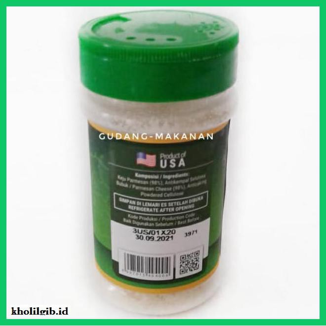 

Ujekujek- Green Valley Grated Parmesan Cheese 80 Gr/ Keju Parmesan Bubuk - Standard -Original.