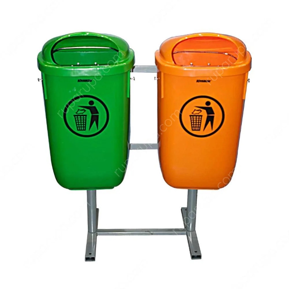 Krisbow 50 Ltr Tempat Tong Sampah Plastik Tiang Outdoor Taman 2 in 1