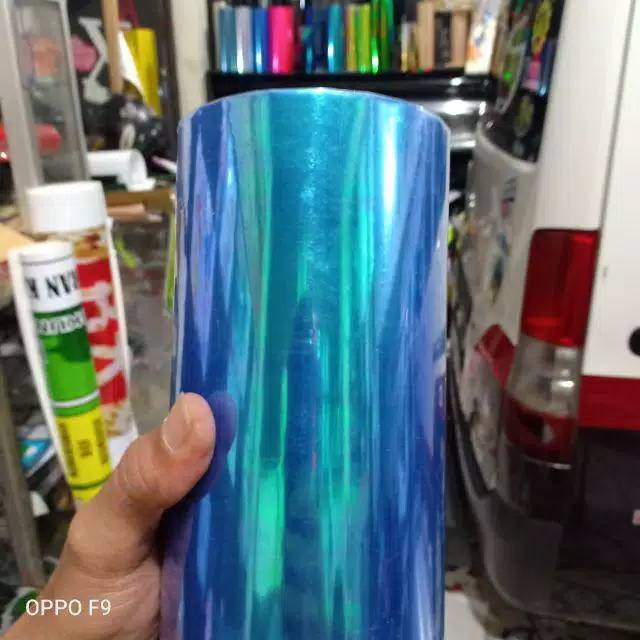 Stiker lampu biru pelangi/stiker hybrid/stiker lampu motor/mobil
