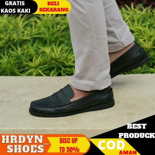 HDS X Sepatu Slip On Casual Kerja Kulit Asli Keren Santai Original Kasual Formal Kantor Pantofel Kondangan Pria Cowok