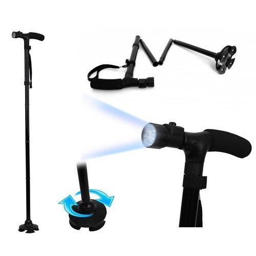 Tongkat Lipat Kaki Empat Alat Bantu Jalan Manula Folding Magic Cane With Senter LED