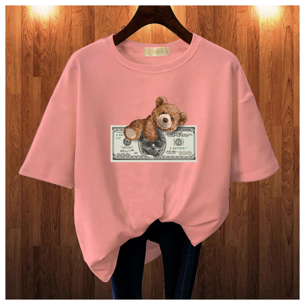 CALVIERO SHOP - BAJU KAOS ATASAN WANITA BEAR MONEY PRINT