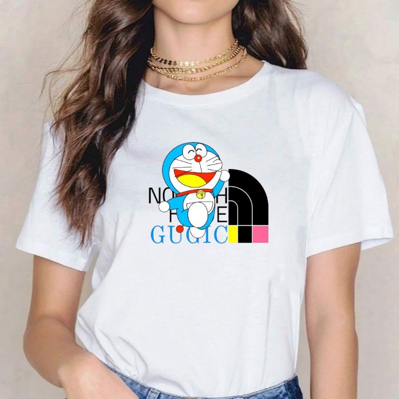 Baju Cewek Doraemon North Atasan Wanita lengan Pendek Kaos Distro Wanita baju Kaos Oblong cewek Murah