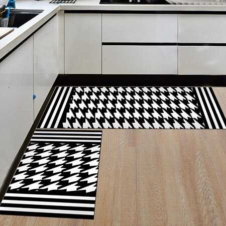 Keset Dapur Anti-slip Living Room Kitchen Balcony Rug Houndstooth 50x160cm 1PCS - JX-D320 - 7CHZ3OBK Black