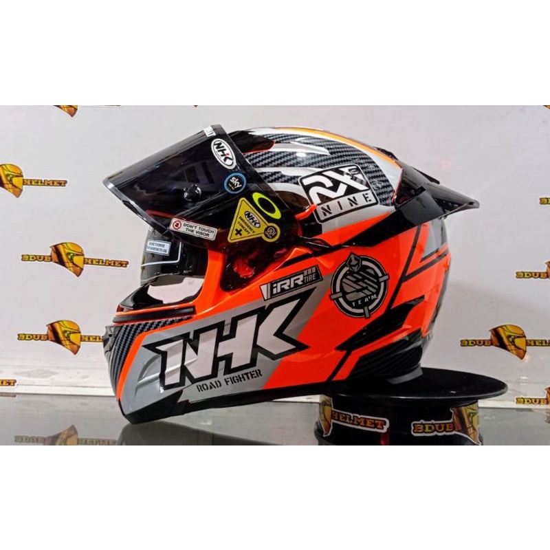 Helm Nhk full face RX9 paket ganteng motif racer x orange flouricent visor flat iridium-PAKET GANTENG/V.SMOK