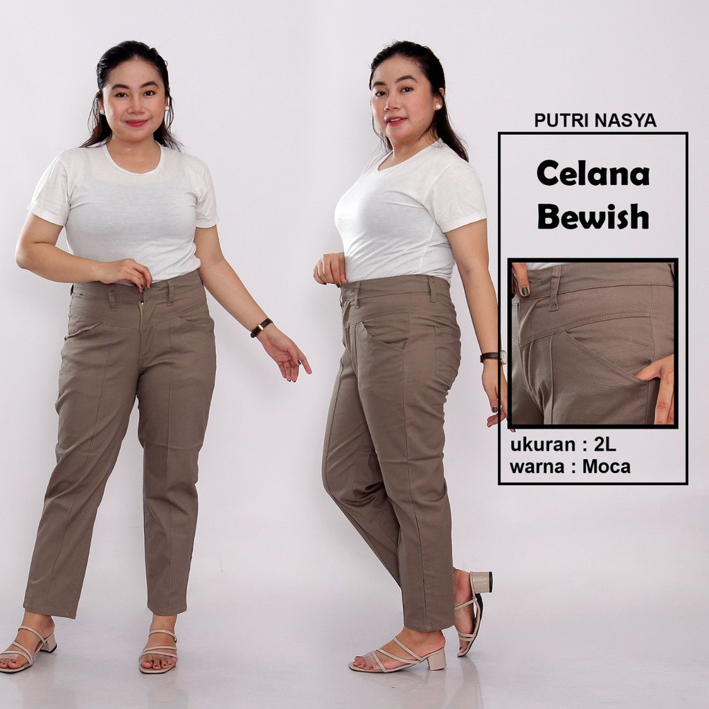 Celana Kerja Super Jumbo XXL, 4L, 5L, 6L 8L Big Size Chino Stret Army Navy Cream Moca Capucino Hitam / Celana Kantor Big Size Wanita / Celana Kerja Wanita Jumbo / Celana Karet Kekinian / Celana Bahan Formal Model Terbaru / Celana Katun Karet Super Big