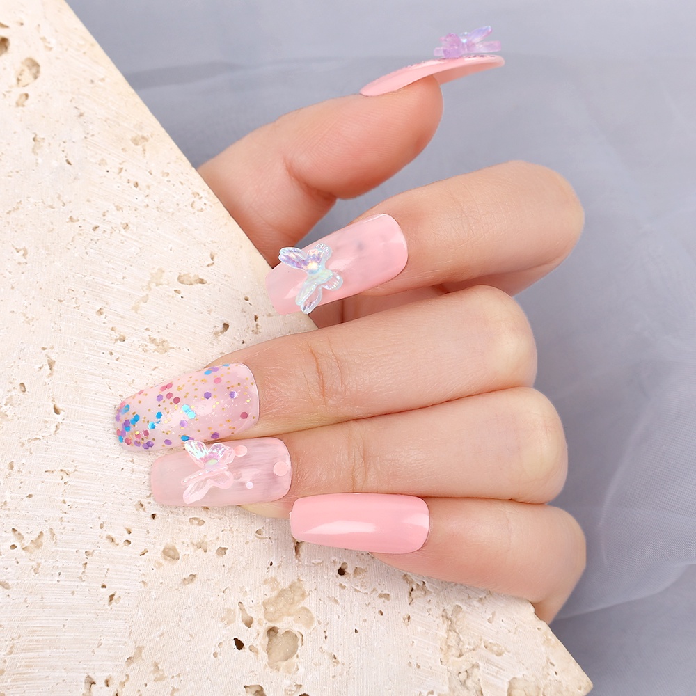 Stiker Kuku Motif Kupu-Kupu 3D Glitter Warna-Warni Bahan Resin Untuk Dekorasi Nail Art Butterfly