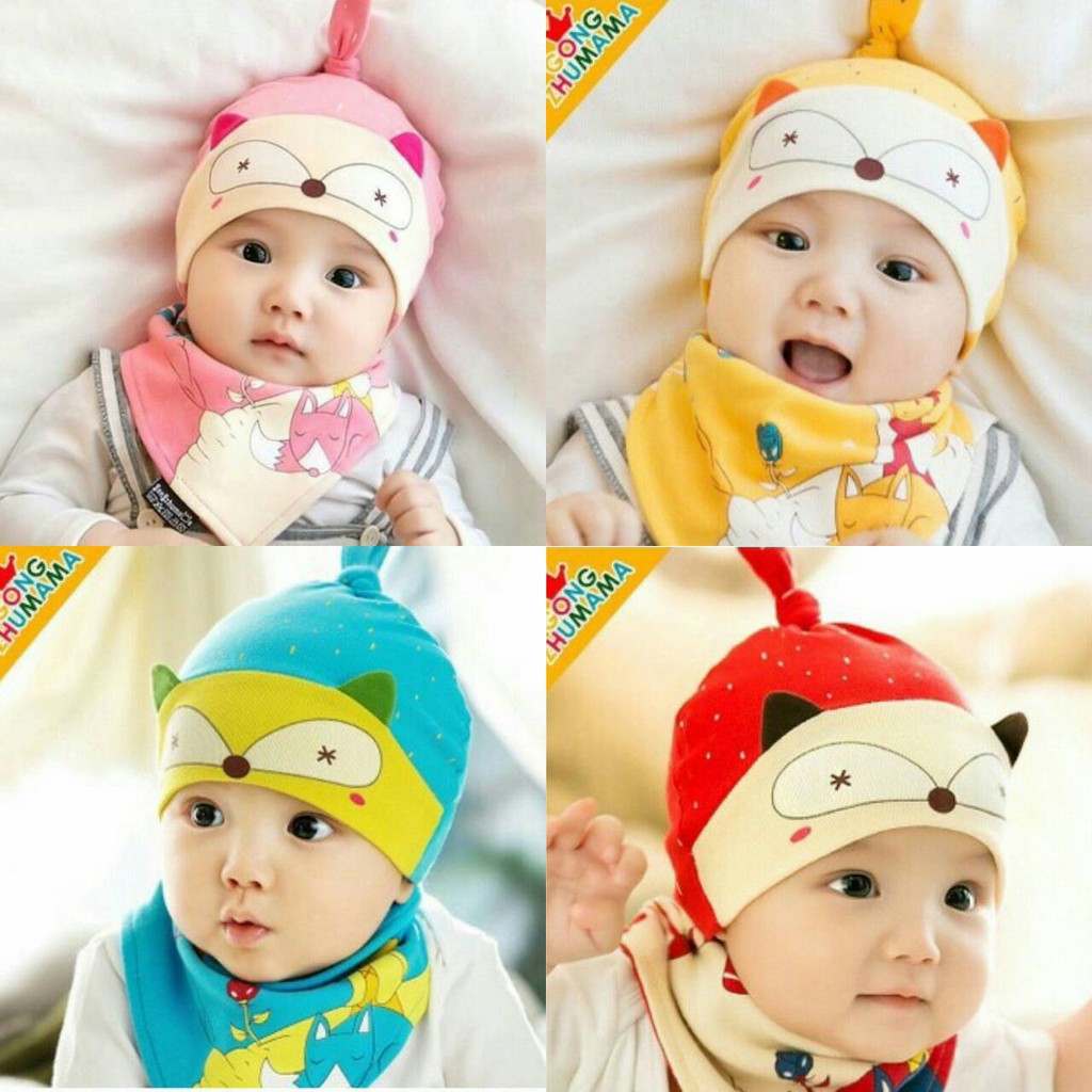 Satu Set Kupluk + Celemek | Bib + Hat Fox