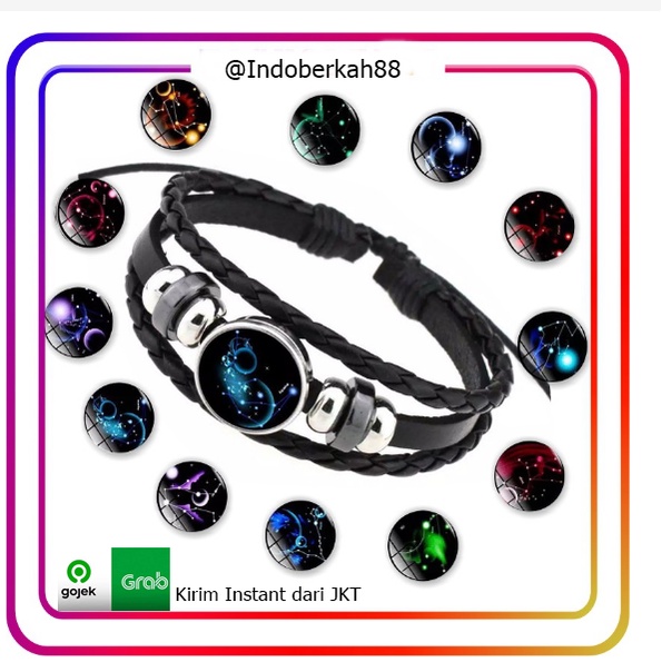 A004 Gelang Zodiak Tangan Wanita Pria kepang Zodiac Fashion Korea Glow Import Murah Hiasan Gelang Jodiak