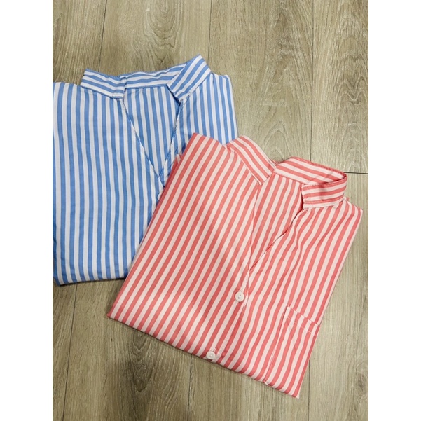 real pic kemeja salur vneck / kemeja stripe kerja