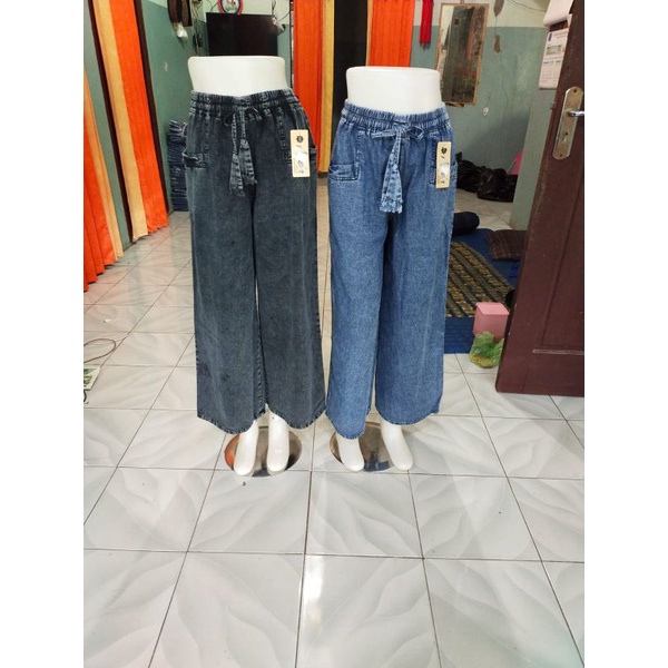 CELANA PANJANG WANITA JEANS KULOT &amp; RAWIS BAHAN DENIM - ALLSIZE JUMBO - KULOT ANDIN JIN