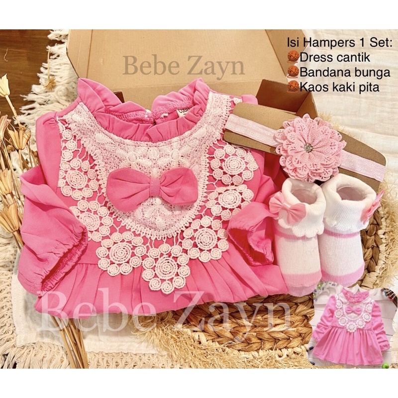 {BEBE ZAYN} Hampers baby/ hampers bayi/ baby gift/ kado bayi/ baby newborn/ Baby Girl/ Flowery Dress Set-Candy Lace Pink